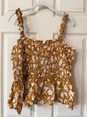 Universal Thread Smocked Floral Camisole in Mustard Yellow